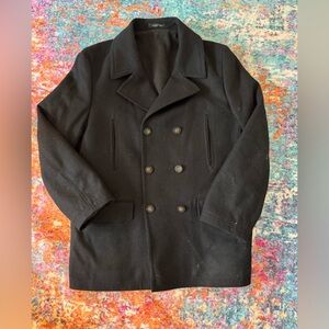 Lauren Ralph Lauren Men’s Black Wool Blend Quilted Lined Navy Peacoat – Size 44R